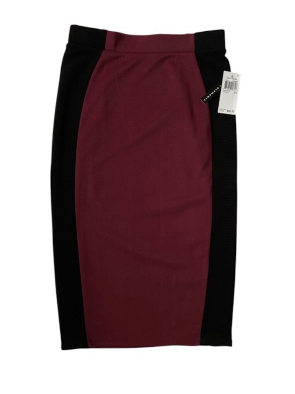 NWT Grace Elements Burgundy Black Colorblock Midi Pencil Skirt XS Downtown Girl